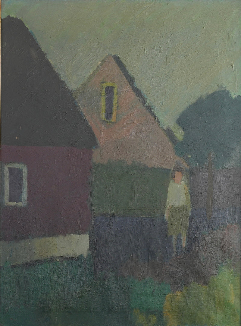 Mid Century Original Landscape with Figure Oil Painting from Sweden