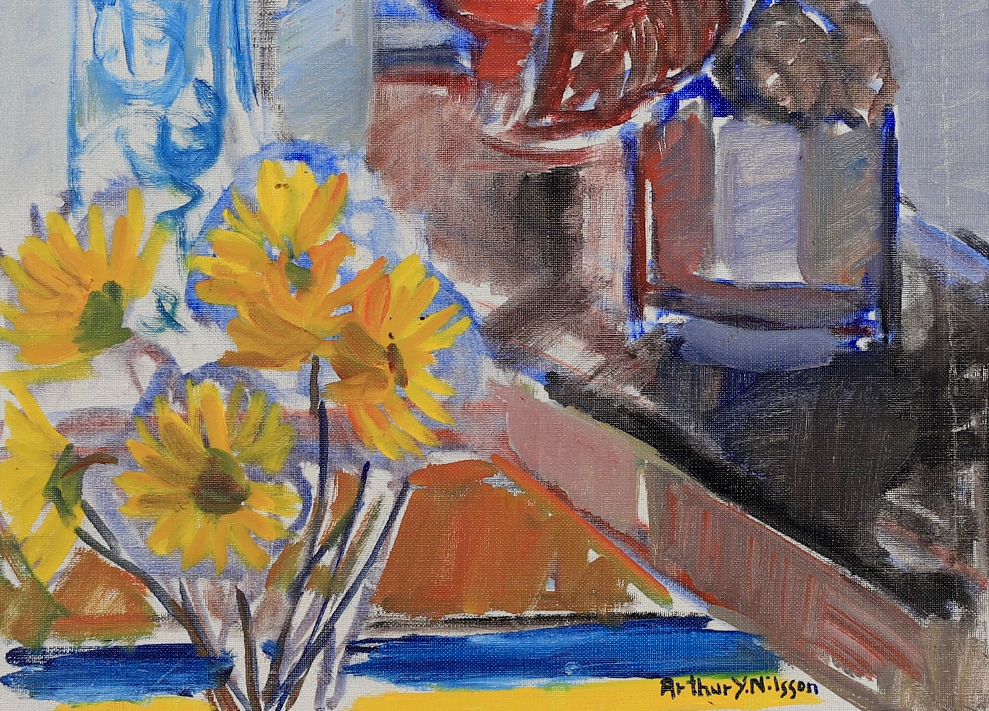 Vintage Mid Century Swedish Art Still Life Oil Painting