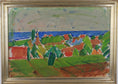 Load image into Gallery viewer, Colorful Swedish Mid Century Original Landscape Oil Painting 1958
