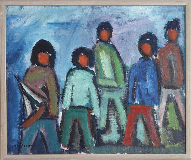 Swedish Vintage Figurative Oil Painting From Sweden By N Nilsson