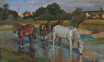 Vintage Art Original Oil Painting of Horses From Sweden