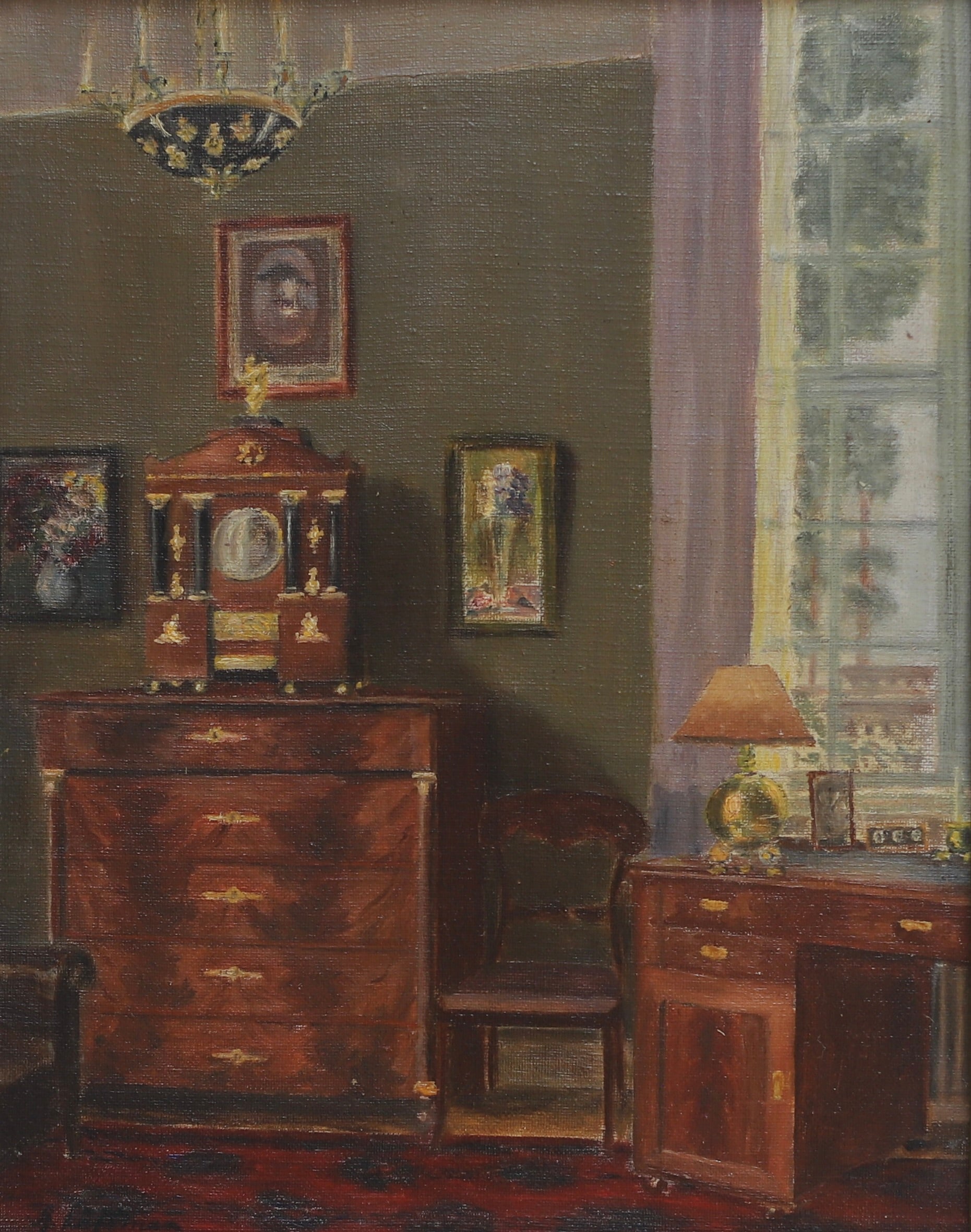 Vintage Art Room Original Interior Oil Painting from Sweden