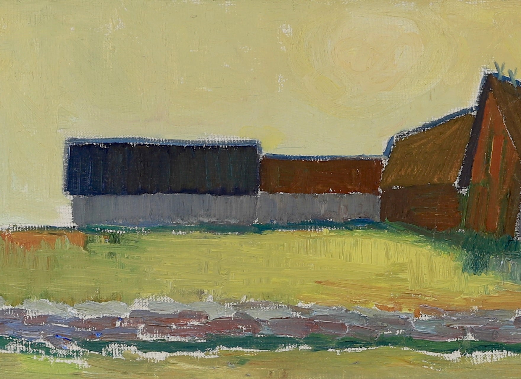 Mid Century Original Vintage Farmhouse Oil Painting from Sweden