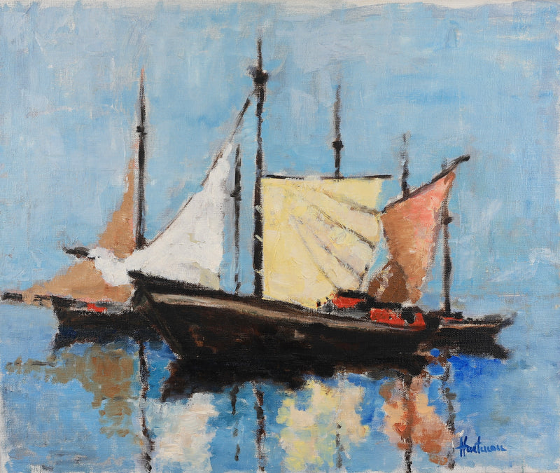 Mid Century Original Sailboat Oil Painting From Sweden