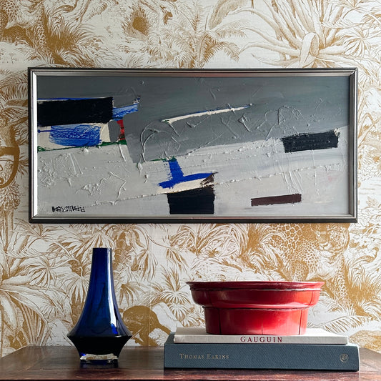 Mid Century Vintage Art Abstract Oil Painting From Sweden
