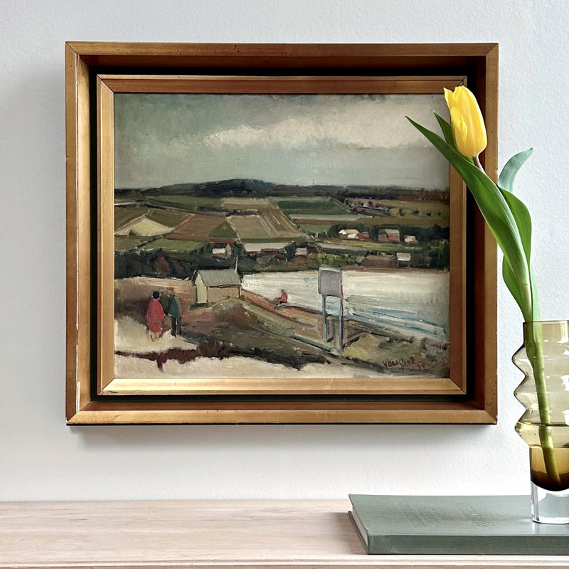 Mid Century Vintage Coastal Oil Painting From Sweden by G Berglund 1944