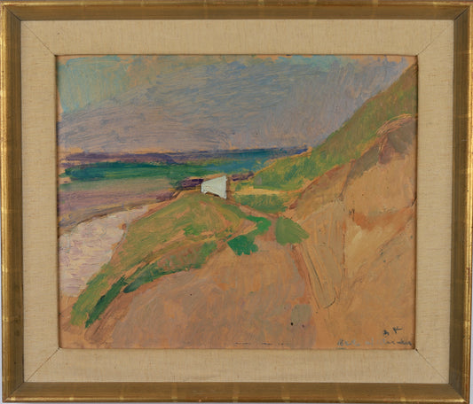 Mid Century Vintage Art Coastal Oil Painting from Sweden
