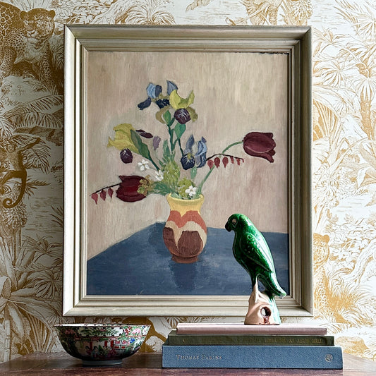 Original Still Life Floral Oil Painting Vintage Mid Century Sweden
