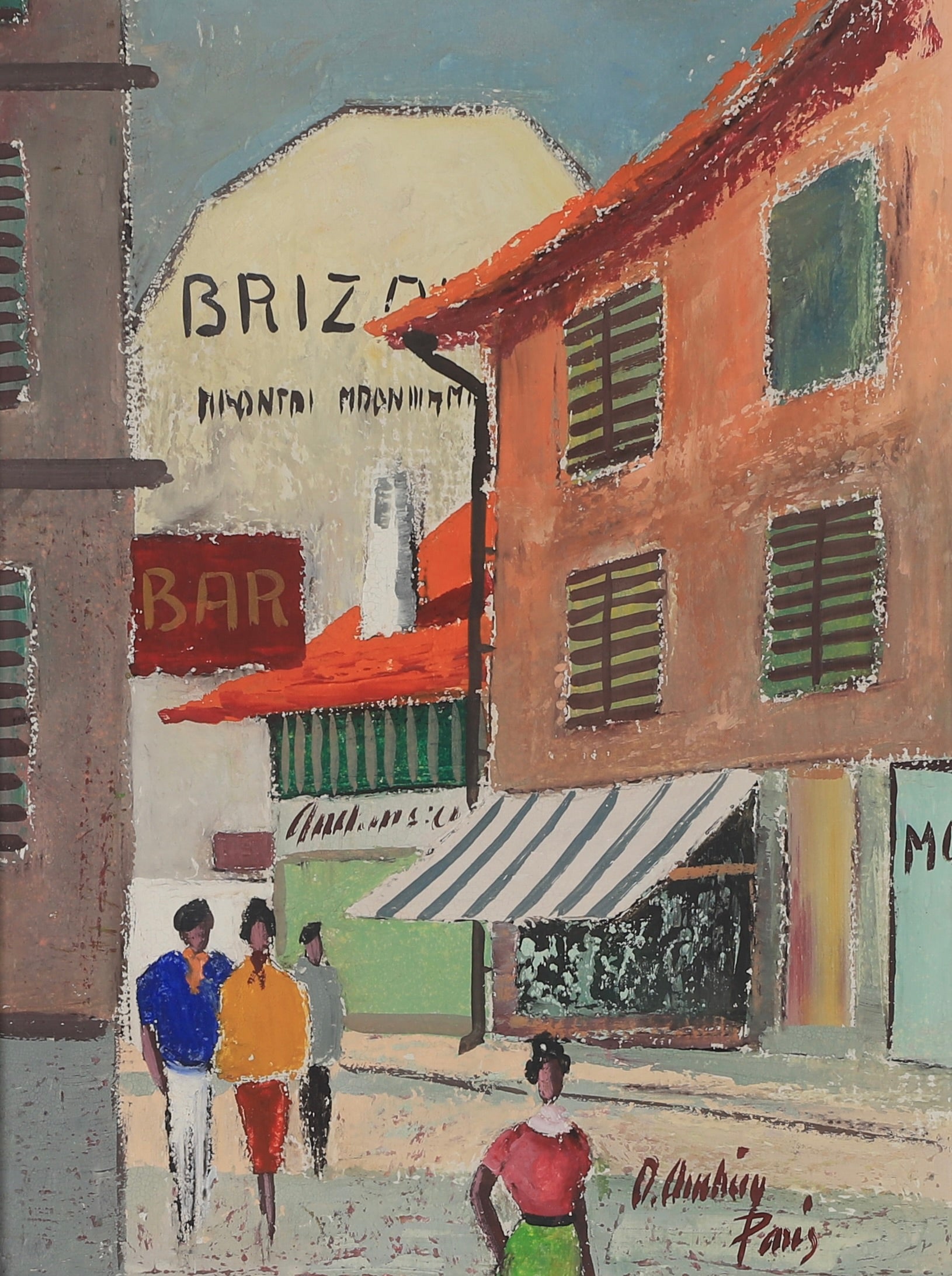 Colorful Vintage Original Parisian Streetscape Oil Painting