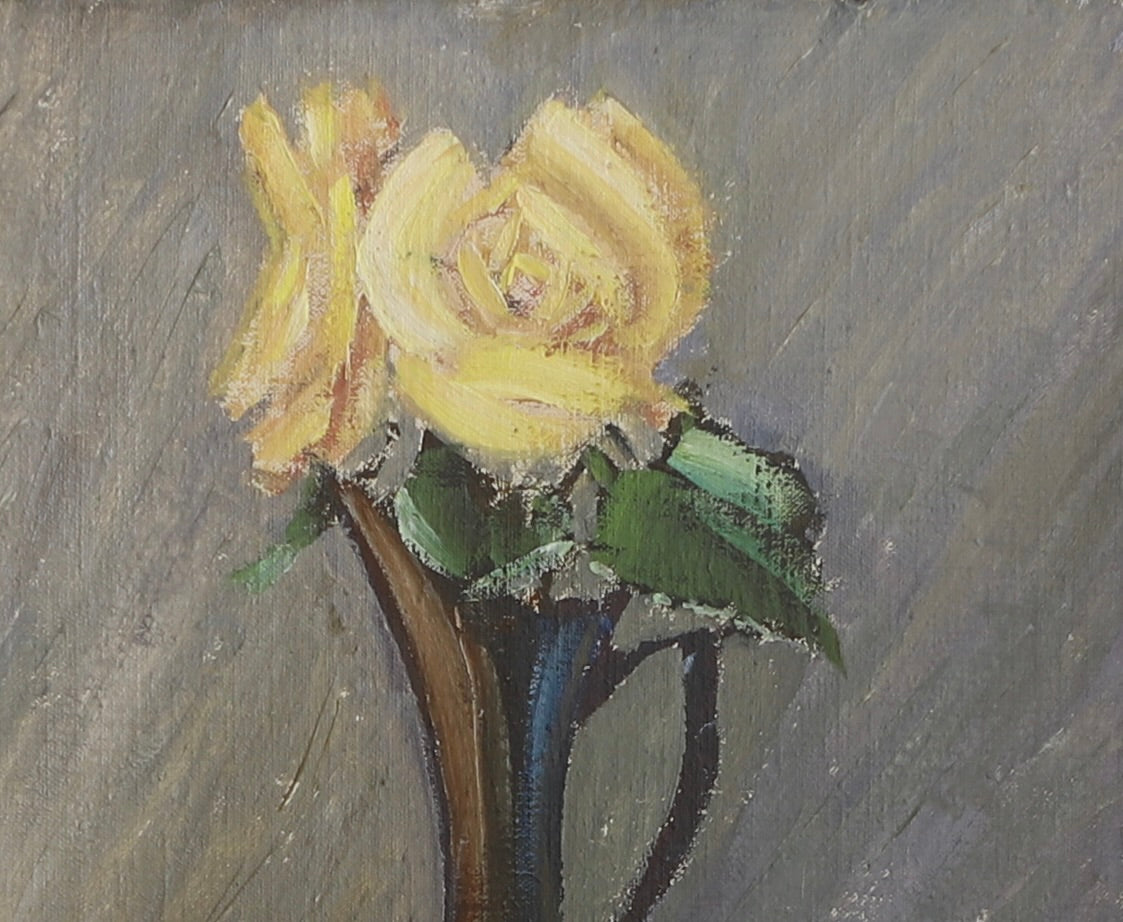 Original Mid Century Still Life Oil Painting Yellow Roses from Sweden