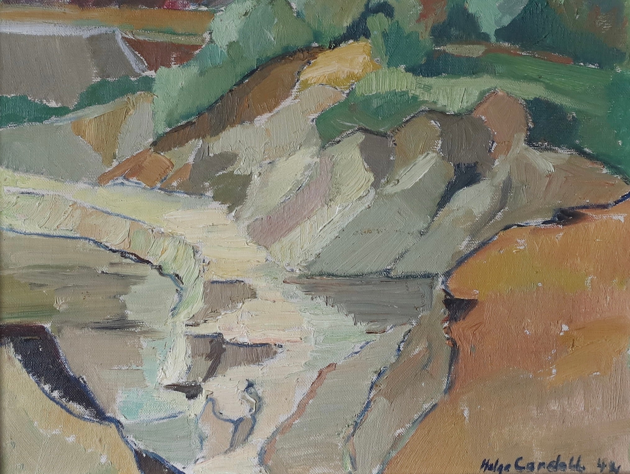 Mid Century Vintage Oil Painting From Sweden By H Cardell 1944