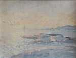 Vintage Art Mid Century Coastal Oil Painting by from Sweden