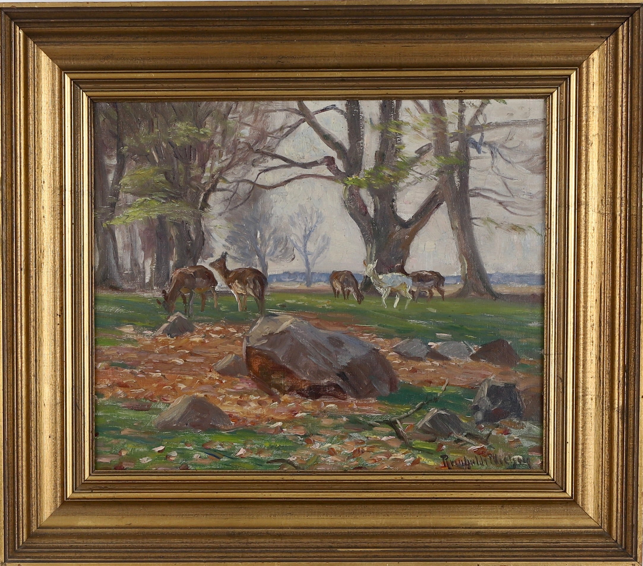 Mid Century Original Landscape Oil Painting by R Nielsen