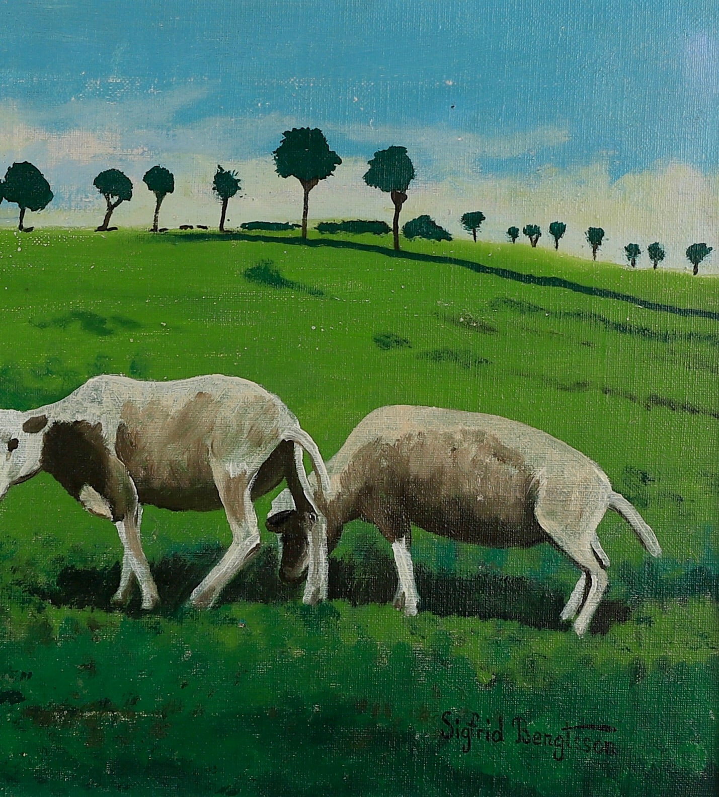 Vintage Art Room Original Oil Painting of Cows From Sweden
