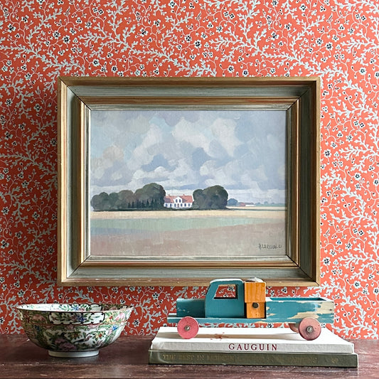 Mid Century Original Vintage Farmhouse Oil Painting from Sweden 1953