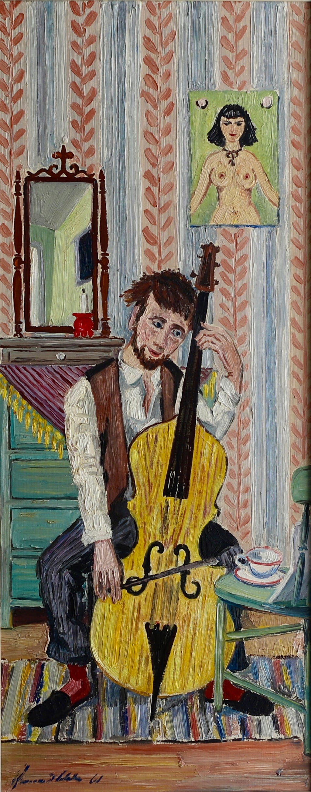 Vintage Figurative Oil Painting of a Musician from Sweden