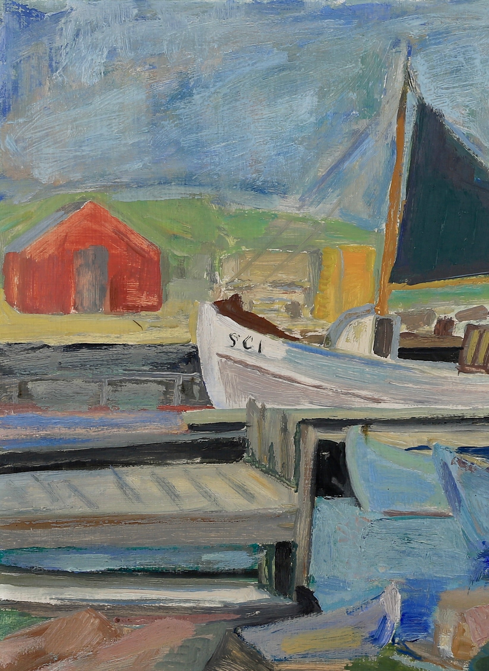 Original Vintage Harbor Scene Oil Painting By A Jönsson Sweden