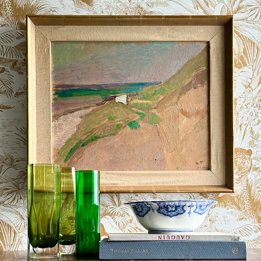 Mid Century Vintage Art Coastal Oil Painting from Sweden