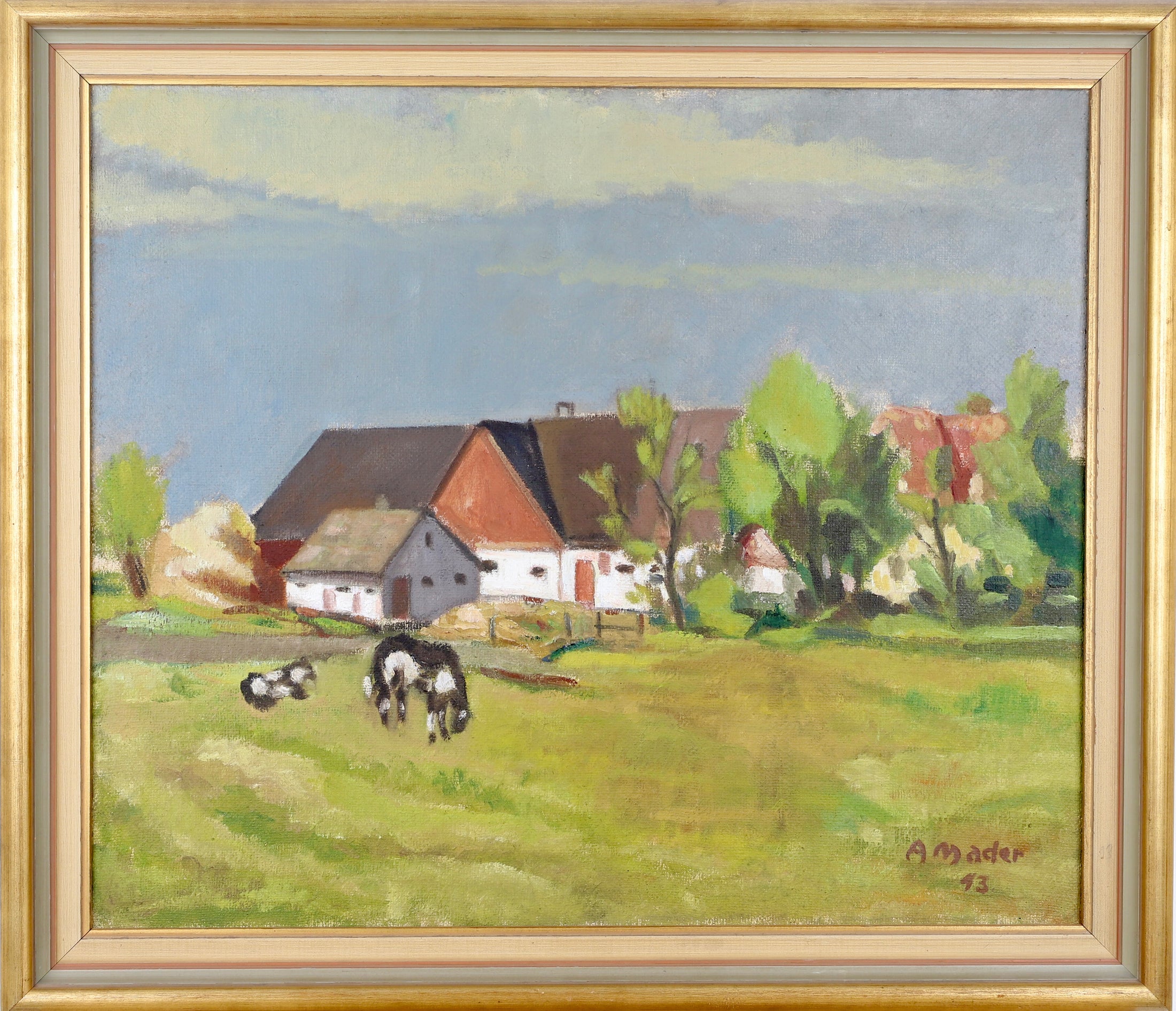 Vintage Art Original Oil Painting of Horses From Sweden