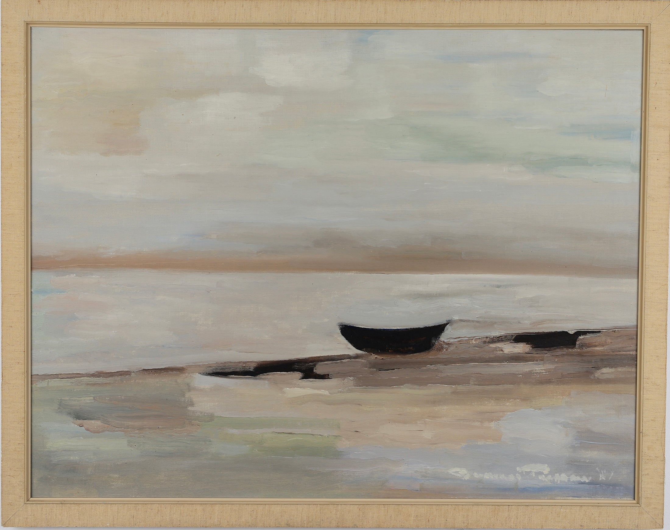 Vintage Art Room Original Coastal Oil Painting from Sweden