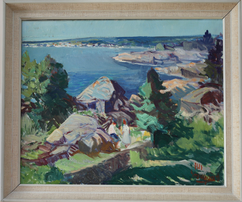 Mid Century Vintage Coastal Oil Painting From Sweden