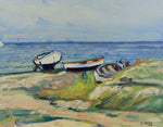 Vintage Art Coastal Oil Painting by from Sweden from 1948