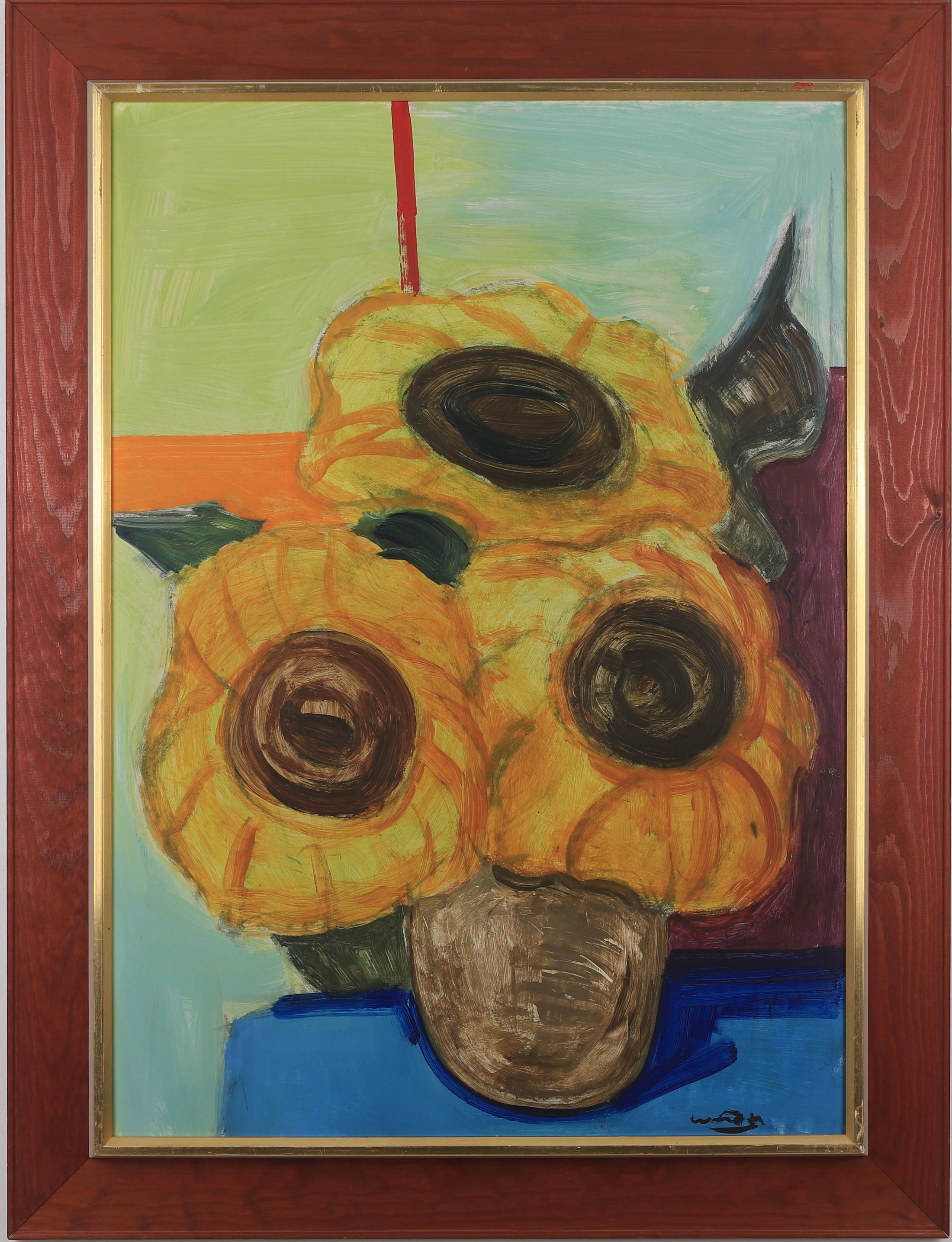 Vintage Art Room Original Sunflower Oil Painting Sweden
