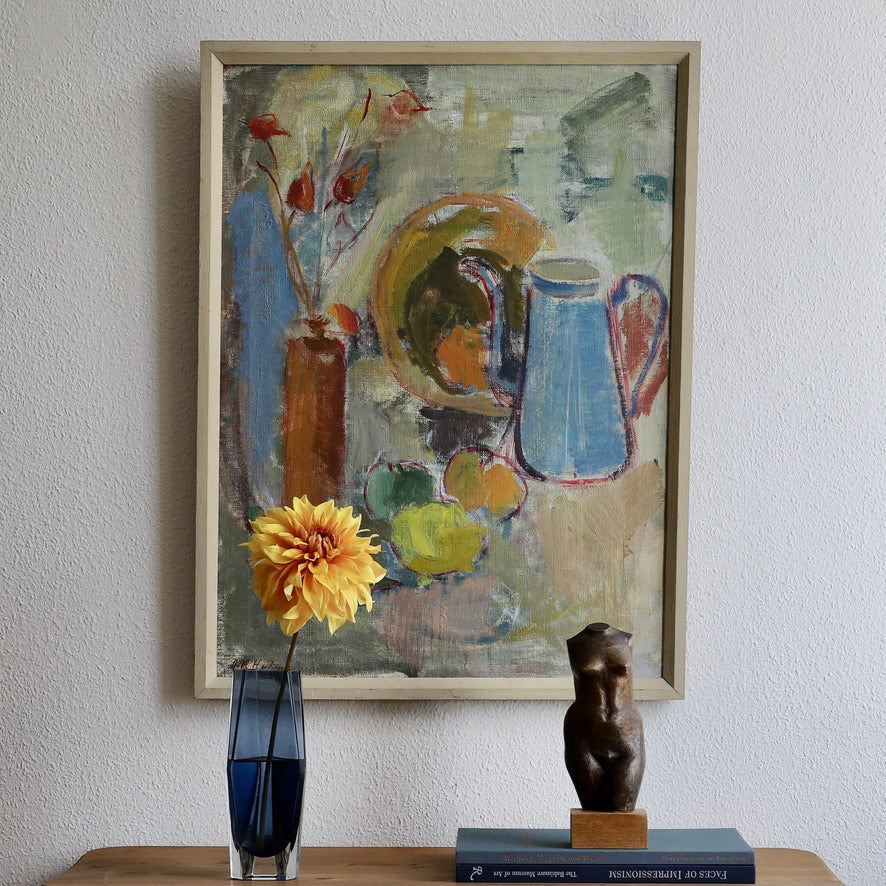 Vintage Original Kitchen Still Life Oil Painting from Sweden