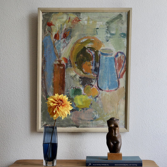 Vintage Original Kitchen Still Life Oil Painting from Sweden
