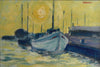 Original Vintage Art Oil Painting Of Harbor From Sweden