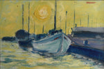 Original Vintage Art Oil Painting Of Harbor From Sweden