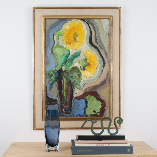 Vintage Art Room Original Floral Still Life Oil Painting Sweden
