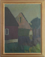 Mid Century Original Landscape with Figure Oil Painting from Sweden