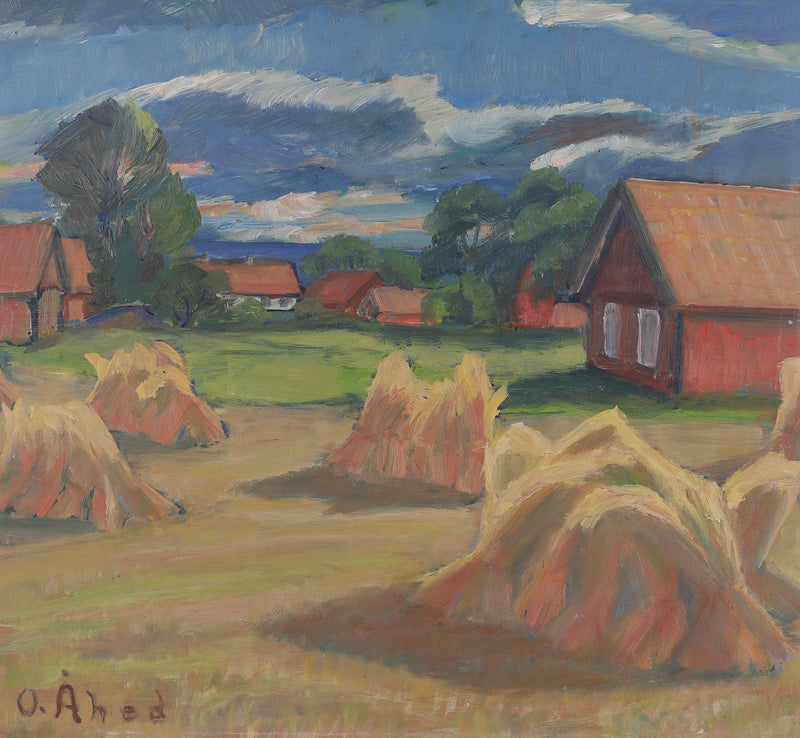 Vintage Mid Century Haystack Painting Sweden