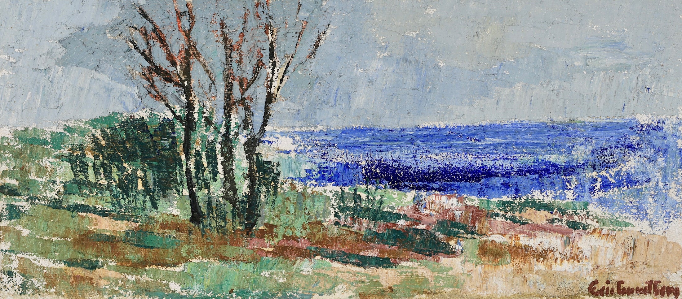 Vintage Art Room Original Coastal Oil Painting from Sweden