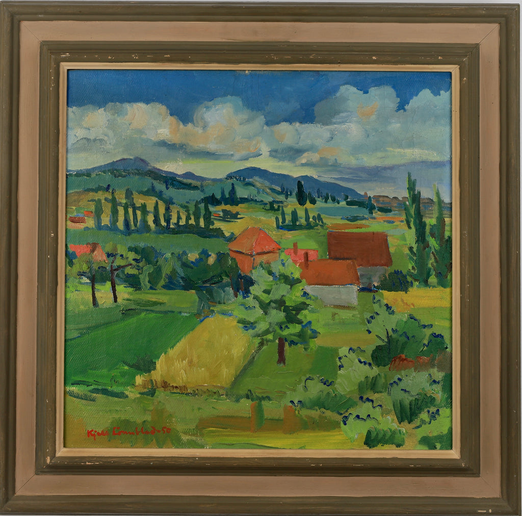 Original Mid Century Landscape Oil Painting from Sweden 1956