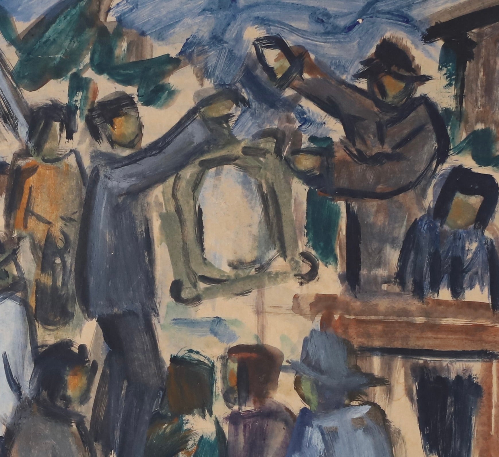 Vintage Painting of Figures from Sweden 1957