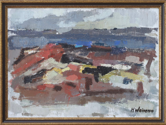 Vintage Original Abstract Landscape Oil Painting From Sweden