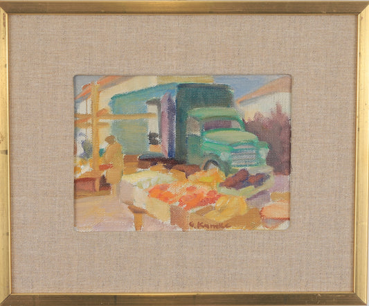 Vintage Art Room Outdoor Market Oil Painting From Sweden