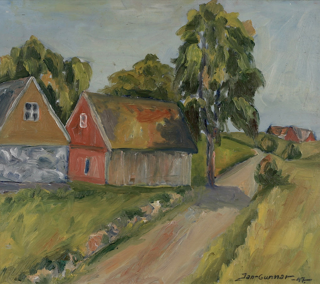 Mid Century Farmhouse Oil Painting From Sweden 1947