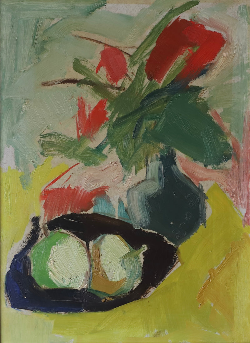 Mid Century Original Still Life Oil Painting From Sweden