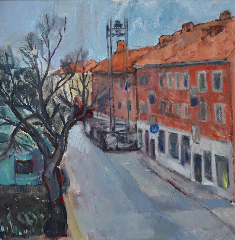 Mid Century Original Cityscape Oil Painting From Sweden