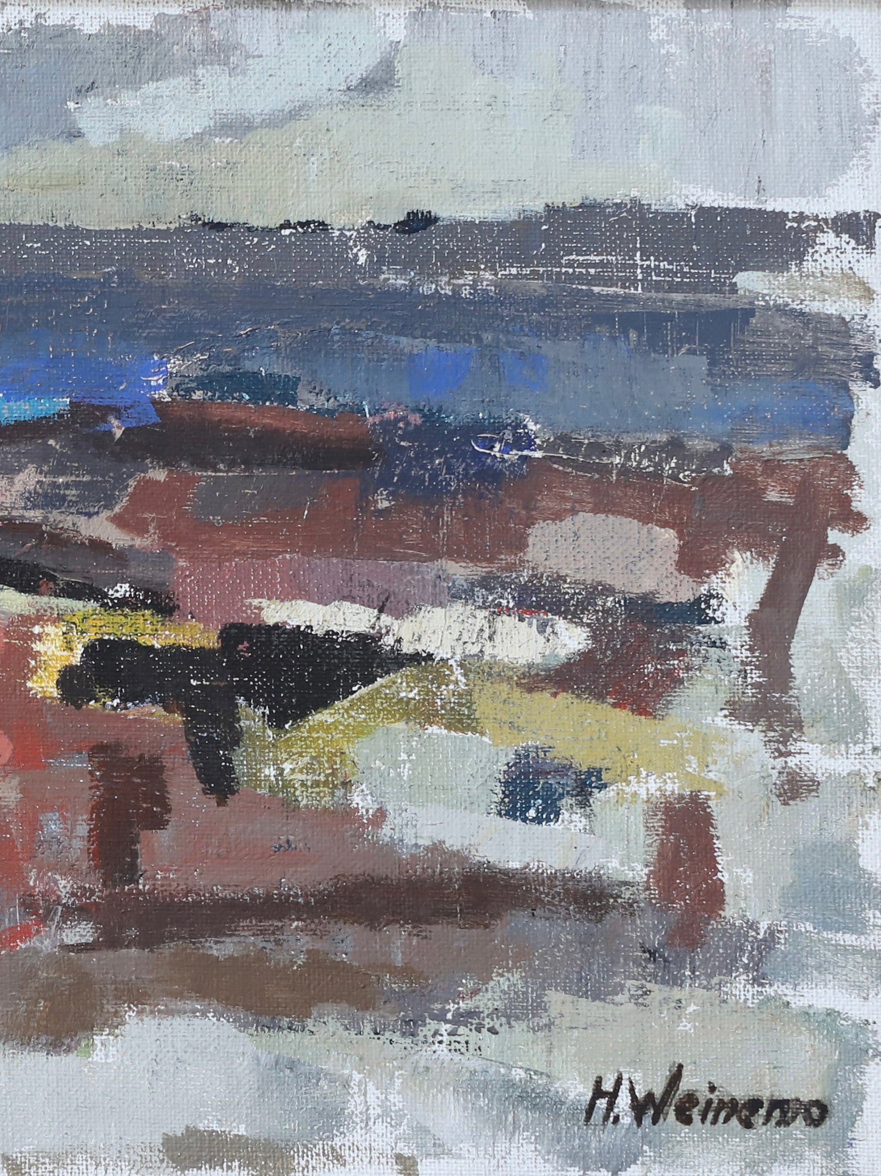 Vintage Original Abstract Landscape Oil Painting From Sweden