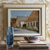 Swedish Vintage Village Scene Oil Painting From Sweden