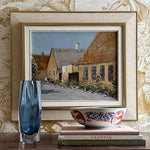 Swedish Vintage Village Scene Oil Painting From Sweden