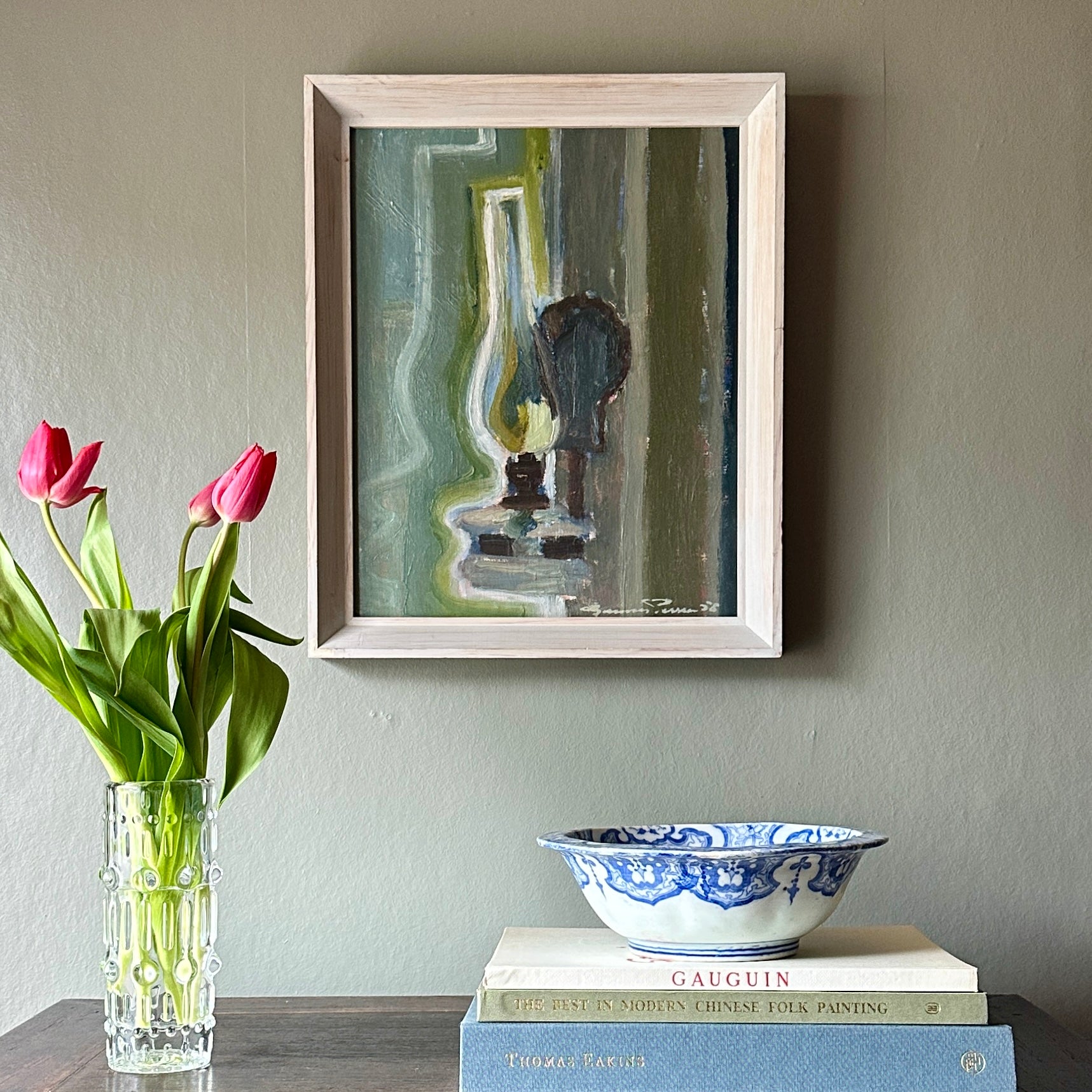 Mid Century Original Still Life Oil Painting By G Persson Sweden 1956