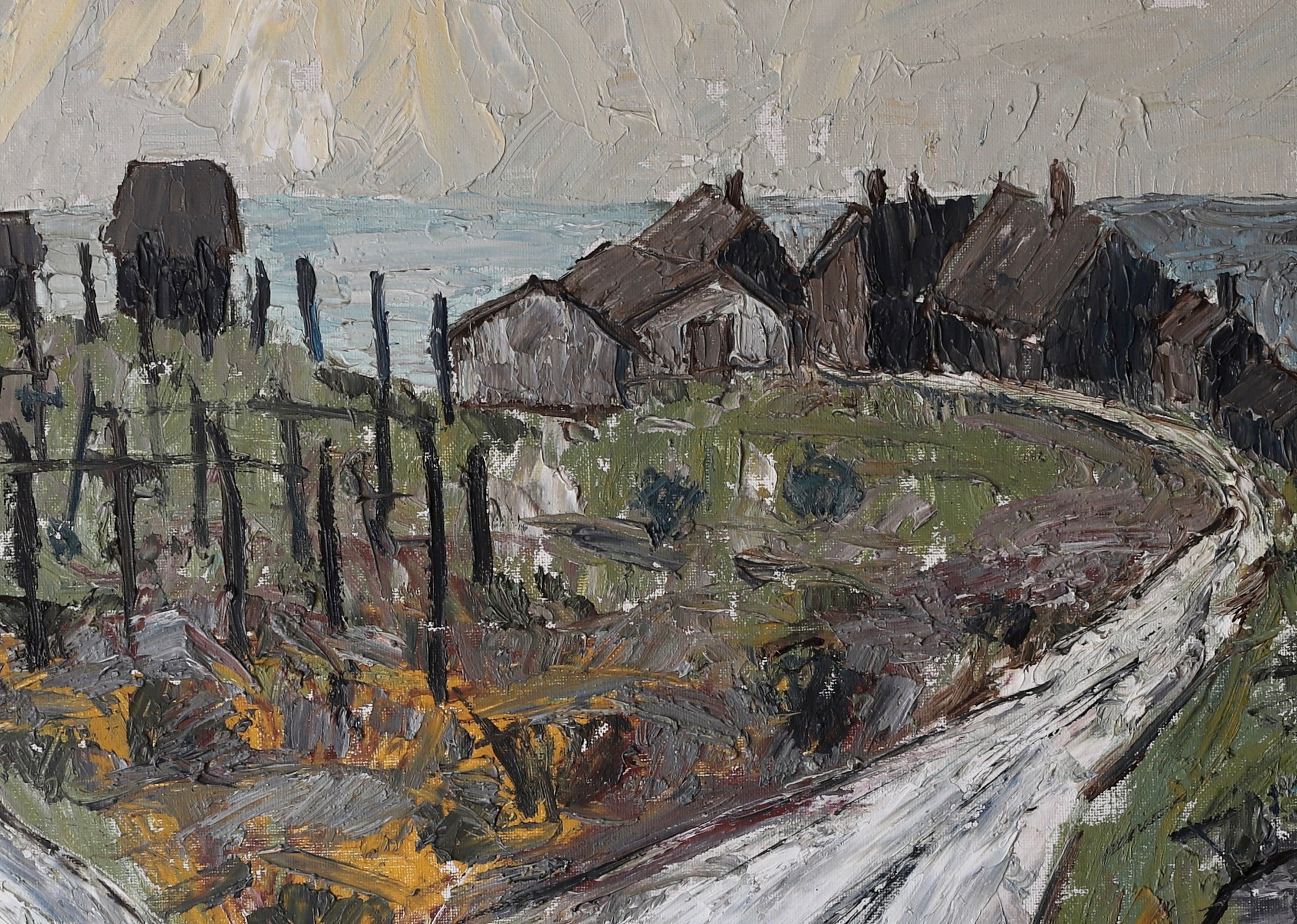 Mid Century Vintage Art Coastal Oil Painting from Sweden