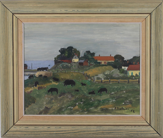 Vintage Art Room Original Oil Painting of Sheep From Sweden 1952