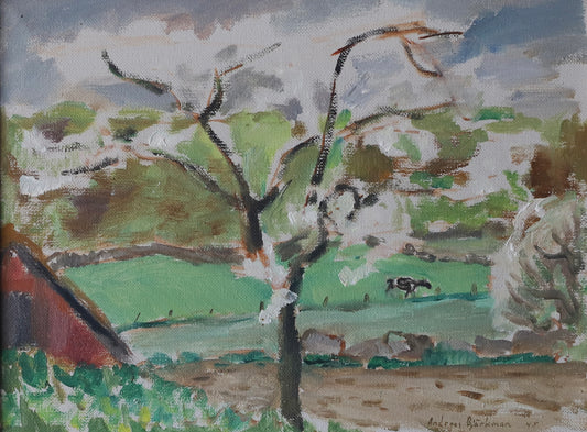 Mid Century Original Landscape Oil Painting From Sweden by A Björkman 1945