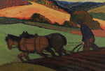 Vintage Art Original Oil Painting of Farmer and Horse From Sweden